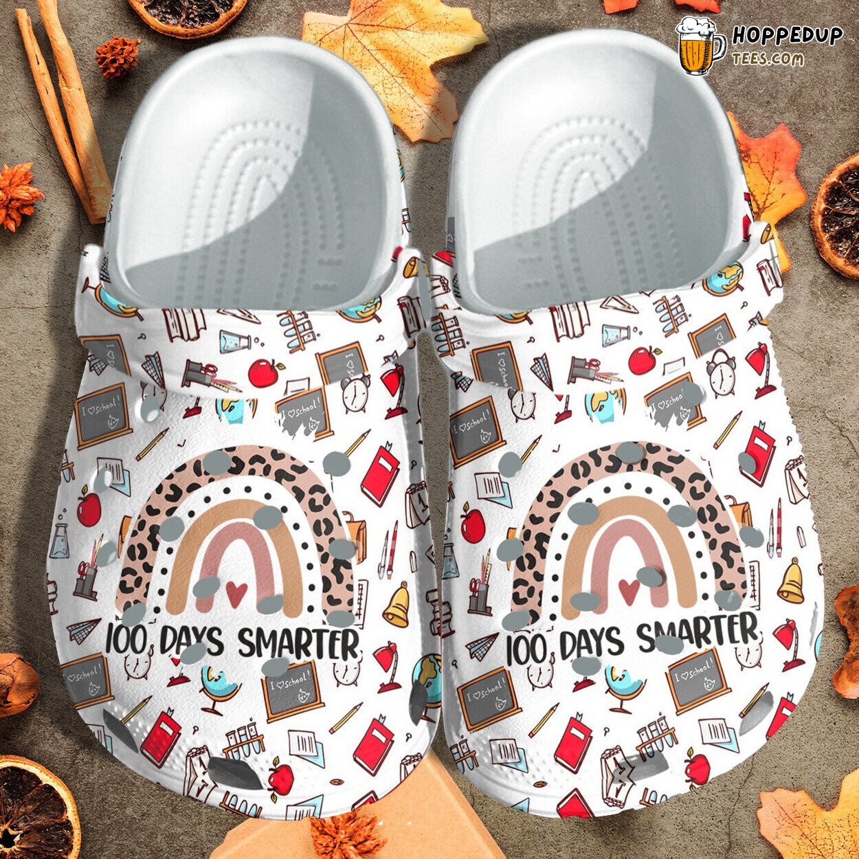 100 Days Smarter Rainbow Leopard Themed Crocbland Clog Gift