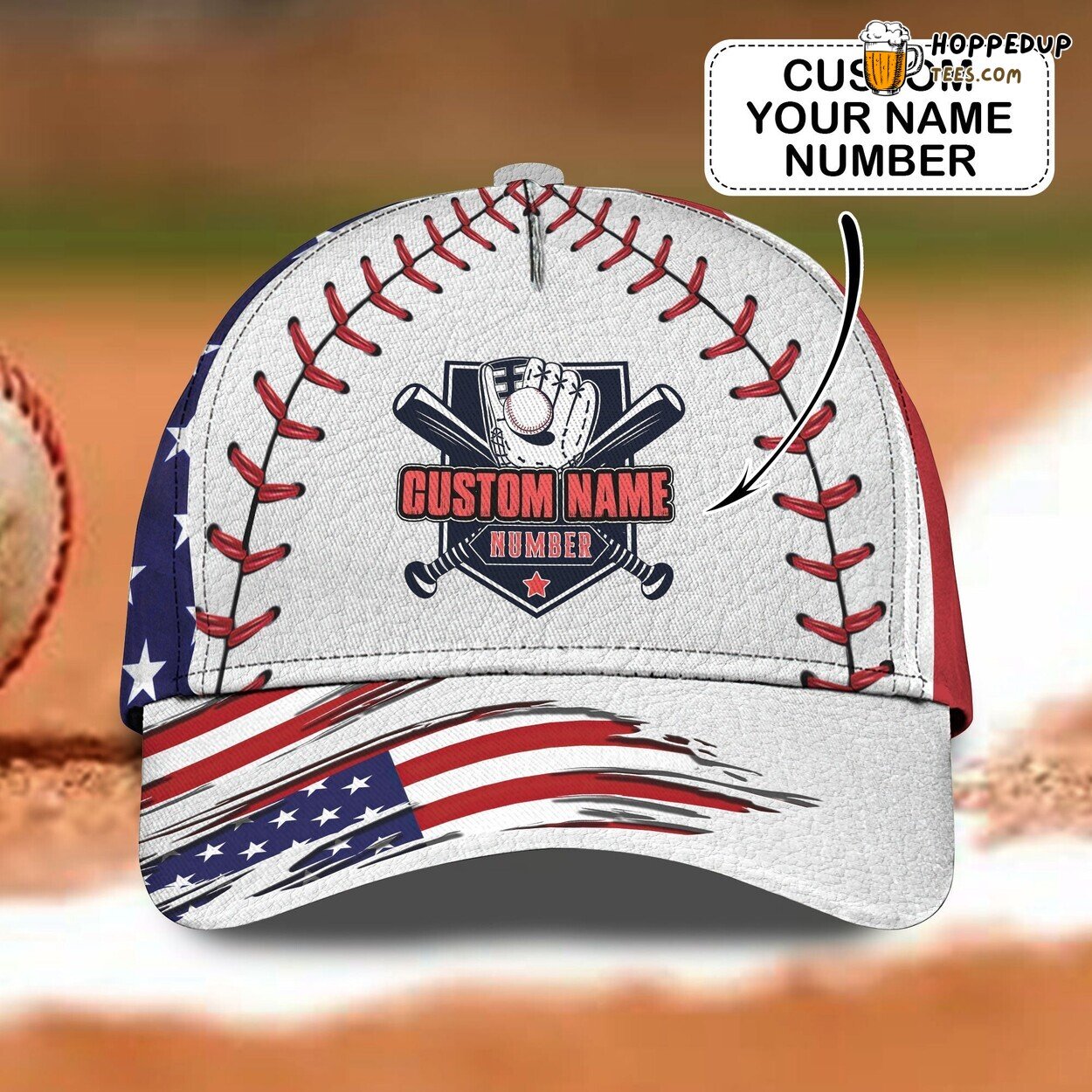 3D Classic Baseball USA Pride Cap Personalized Name Stylish Unique Design Trend