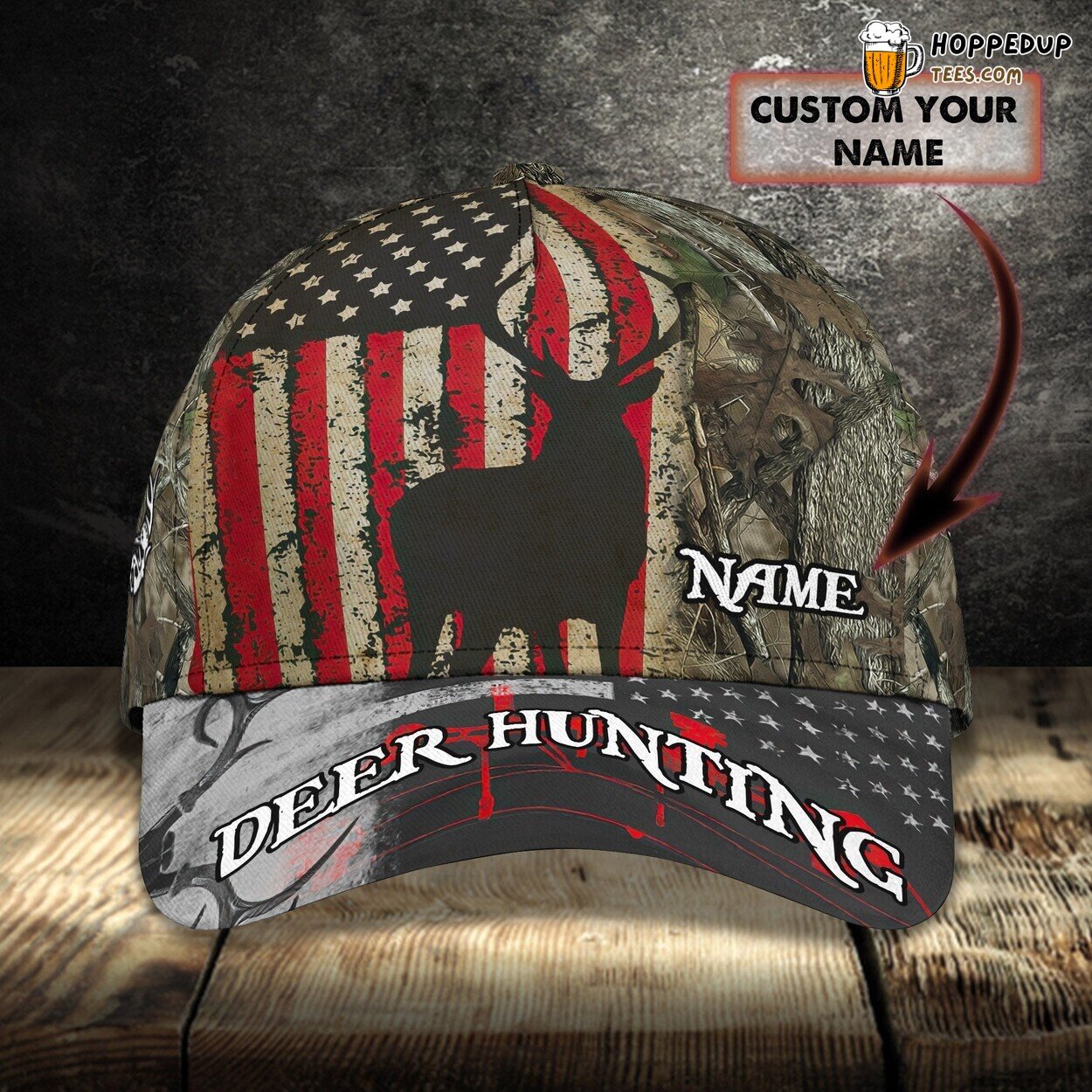 3D Classic Cap American Deer Hunting Tribute Personalized Name Hat Design