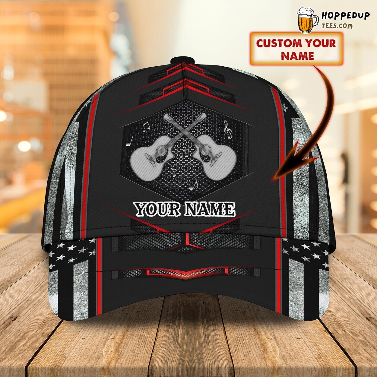 3D Classic Cap America’s Guitar Passion Personalized Name Hat Design