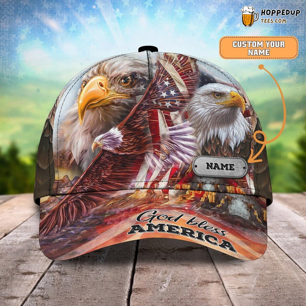 3D Classic Cap America’s Majestic Eagle Personalized Name Unique Hat