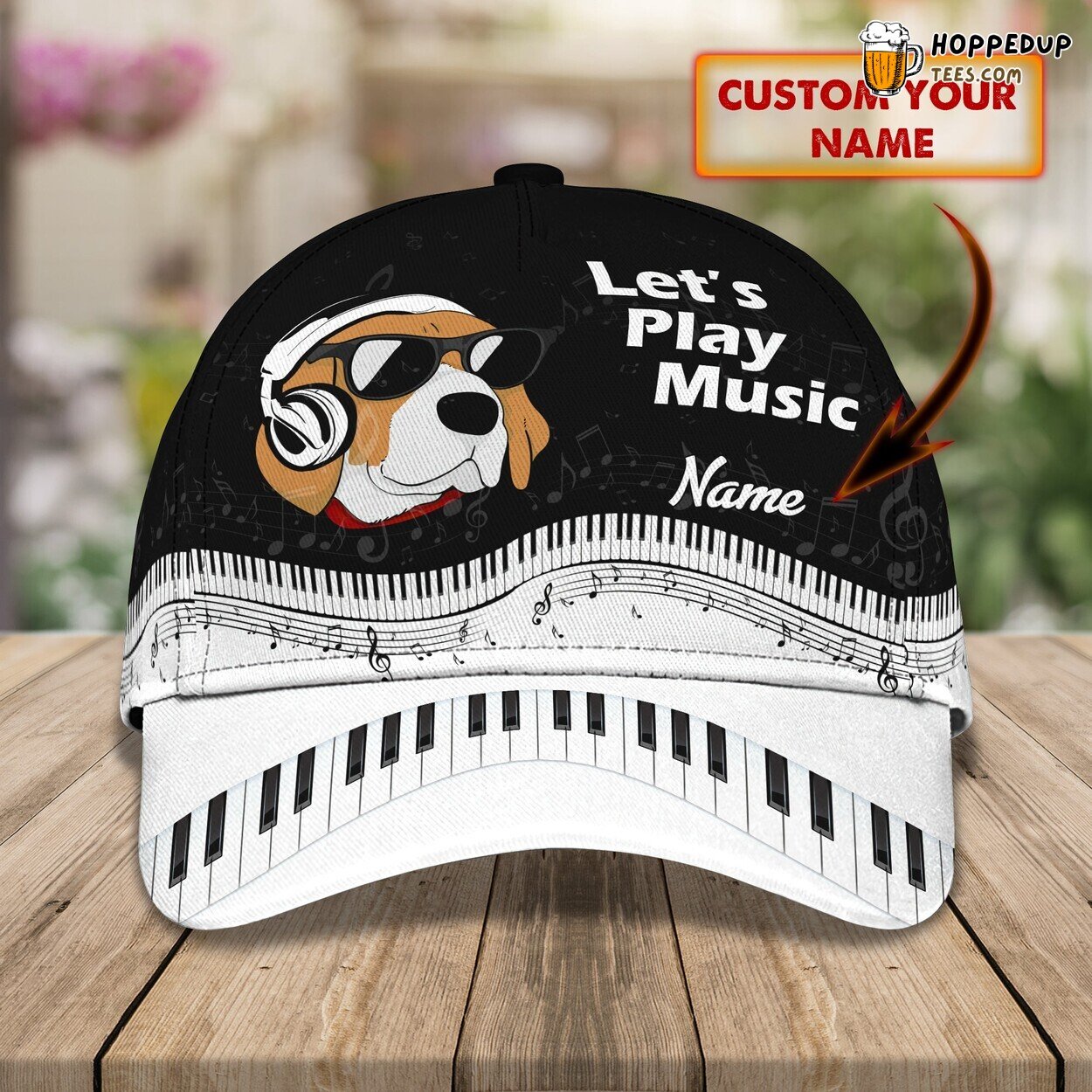 3D Classic Cap Beagle Playing Piano Personalized Name Stylish Unique Premium Design