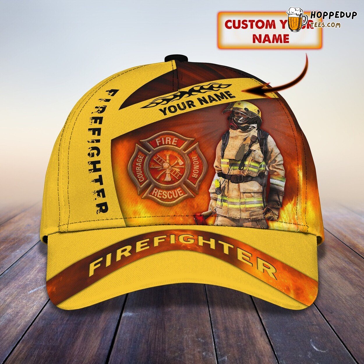3D Classic Cap Brave Fire Fighter Honoring Service Personalized Name Hat