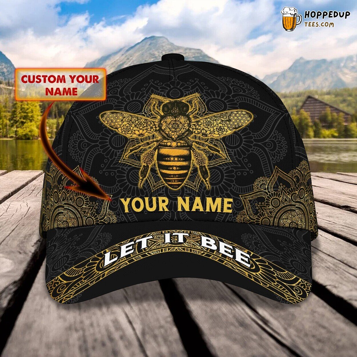 3D Classic Cap Buzzing Bee Design Personalized Name Unique Hat Tribute