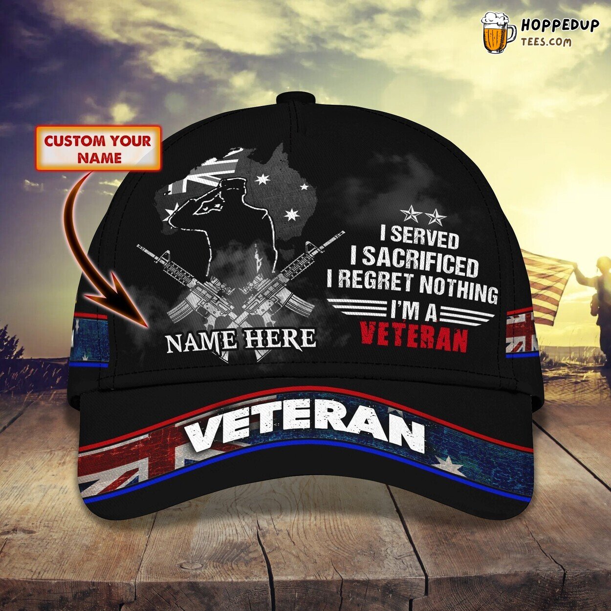 3D Classic Cap Celebrating Brave Veterans Personalized Name Hat Design