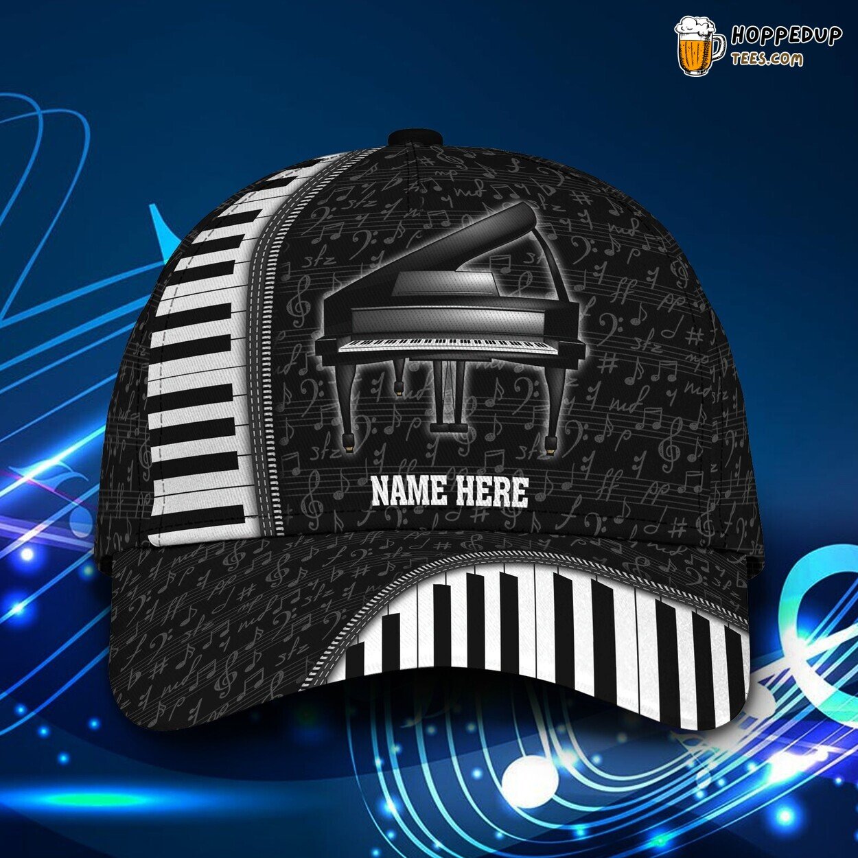 3D Classic Cap Celebrating Piano Passion Personalized Name Hat Design