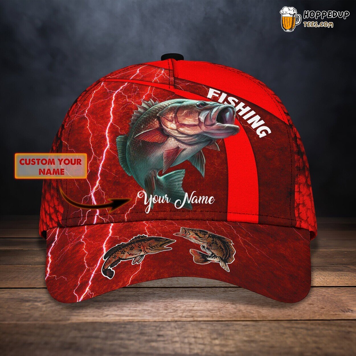 3D Classic Cap Celebrating Red Snapper Fish Personalized Name Hat Design
