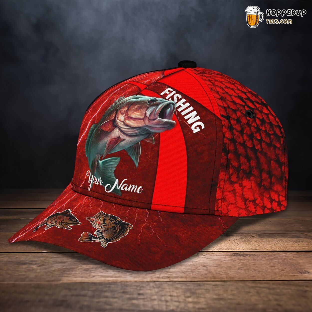 3D Classic Cap Celebrating Red Snapper Fish Personalized Name Hat Design