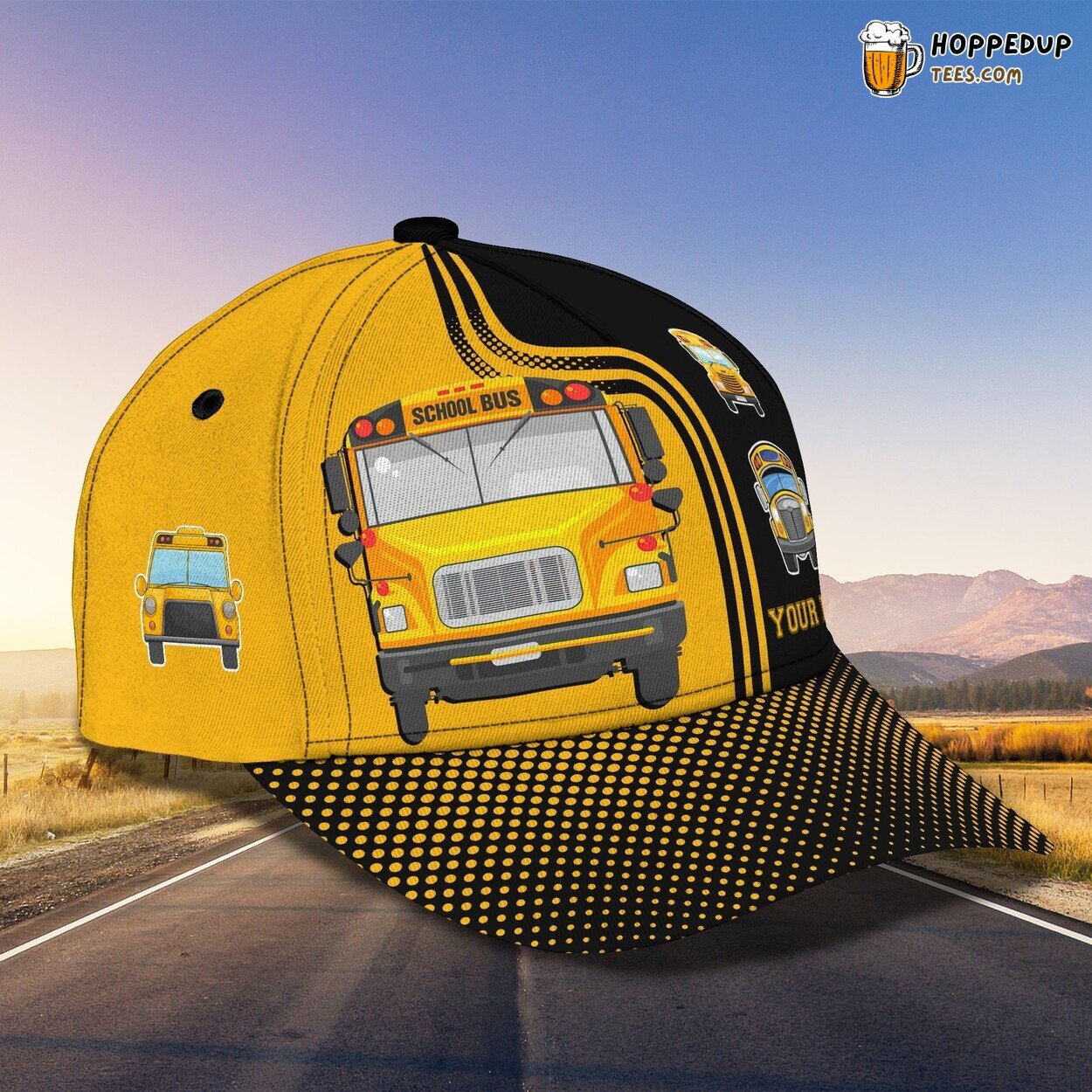 3D Classic Cap Celebrating School Buses Personalized Name Stylish Unique Best Trend