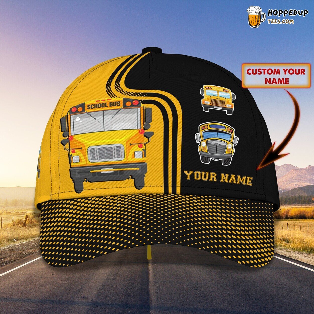 3D Classic Cap Celebrating School Buses Personalized Name Stylish Unique Best Trend