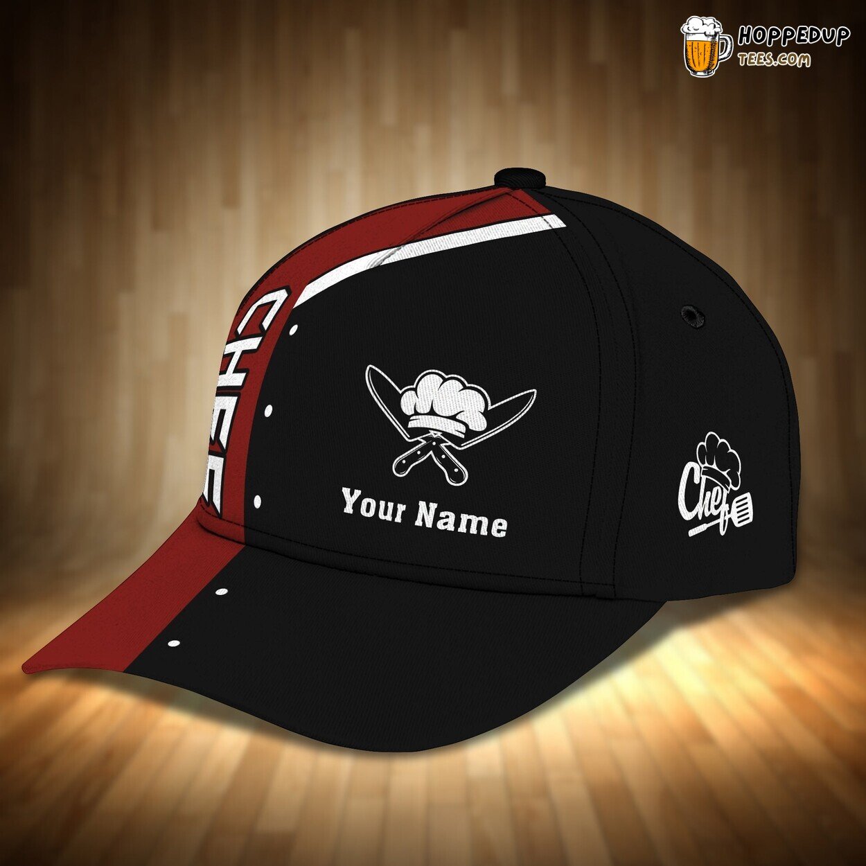 3D Classic Cap Chef Cook Black Red Theme Personalized Name Hat Design 3D Classic Cap Chef Cook Black Red Theme Personalized Name Hat Design