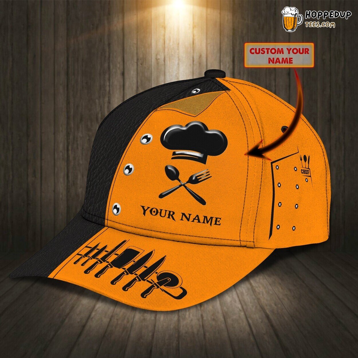 3D Classic Cap Chef Pride Black Orange Personalized Culinary Hat Design
