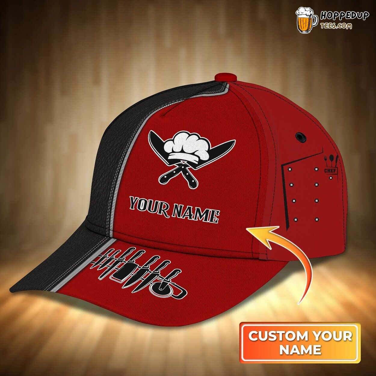 3D Classic Cap Chef Pride Black Red Personalized Culinary Hat Design