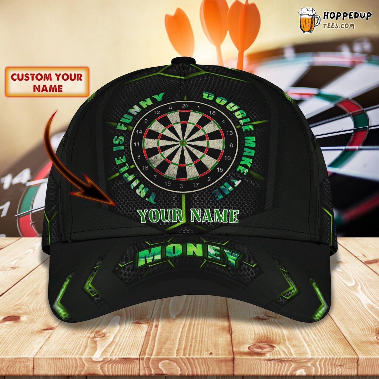 3D Classic Cap Darts Green Personalized Name Stylish Unique Model Look