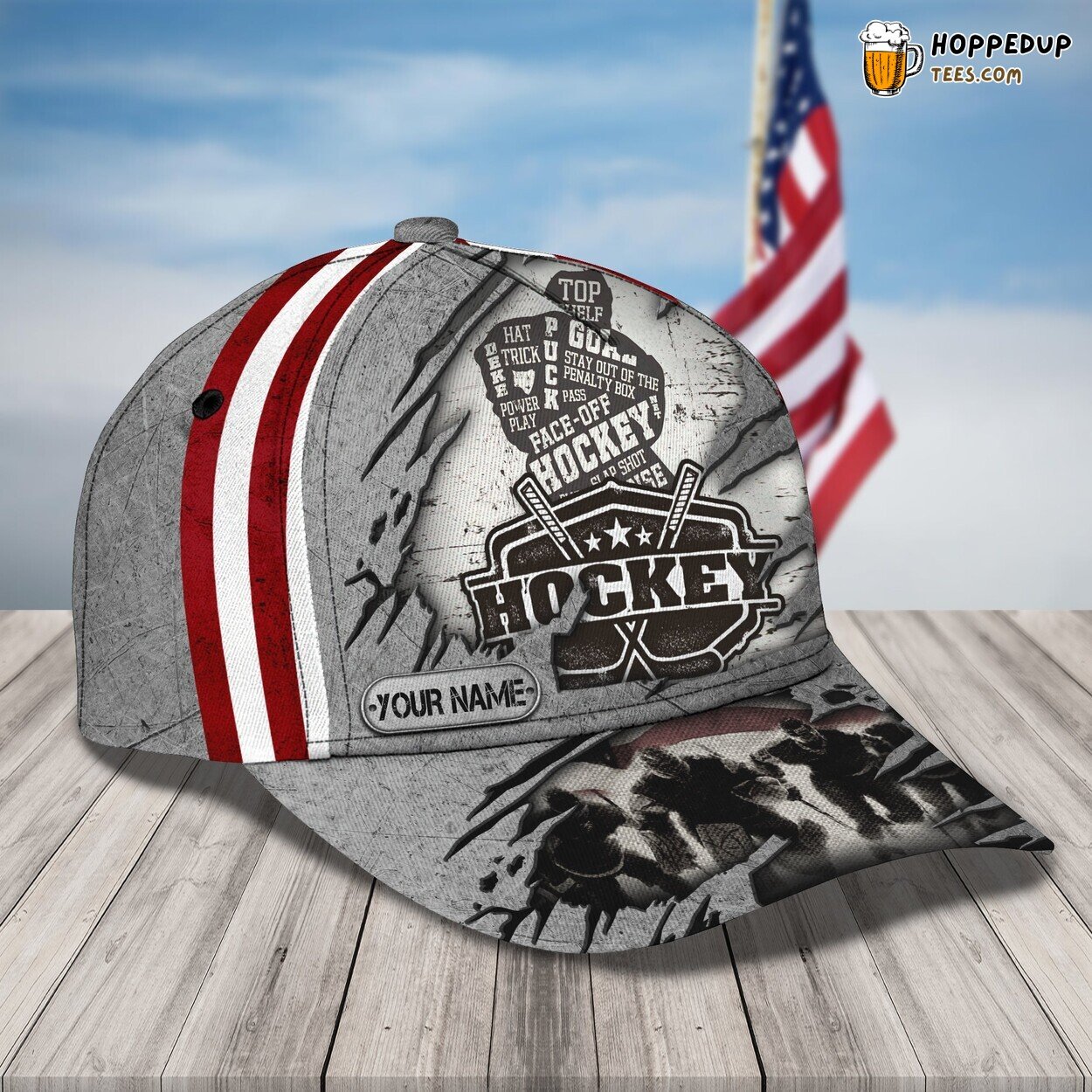 3D Classic Cap Dive into the Hockey Game Personalized Name Hat Design 3D Classic Cap Dive into the Hockey Game Personalized Name Hat Design