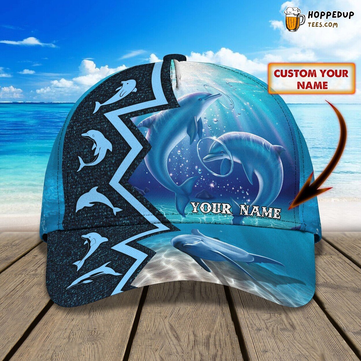 3D Classic Cap Dolphin Ocean Waves Personalized Name Classic Hat Unique Tribute
