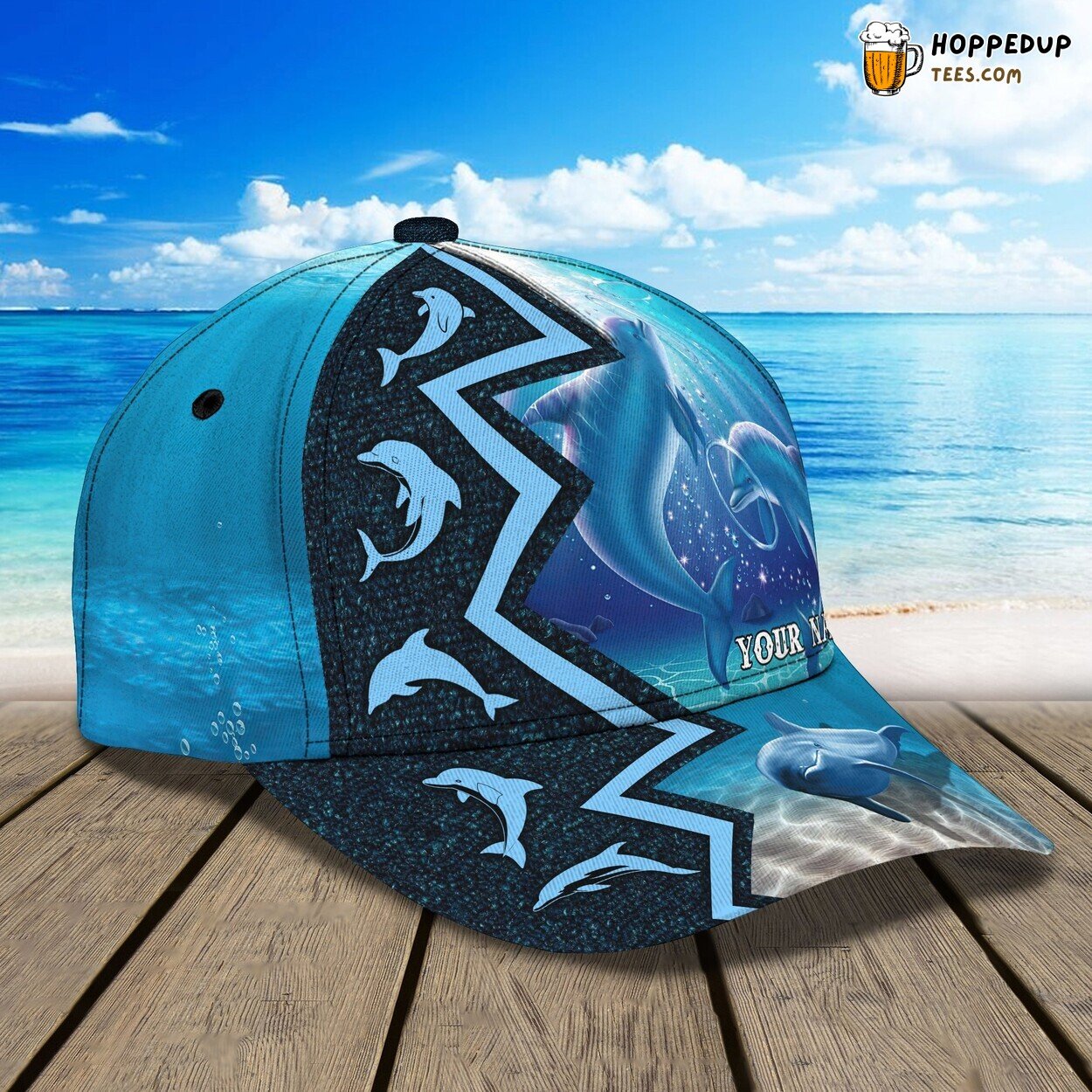 3D Classic Cap Dolphin Ocean Waves Personalized Name Classic Hat Unique Tribute