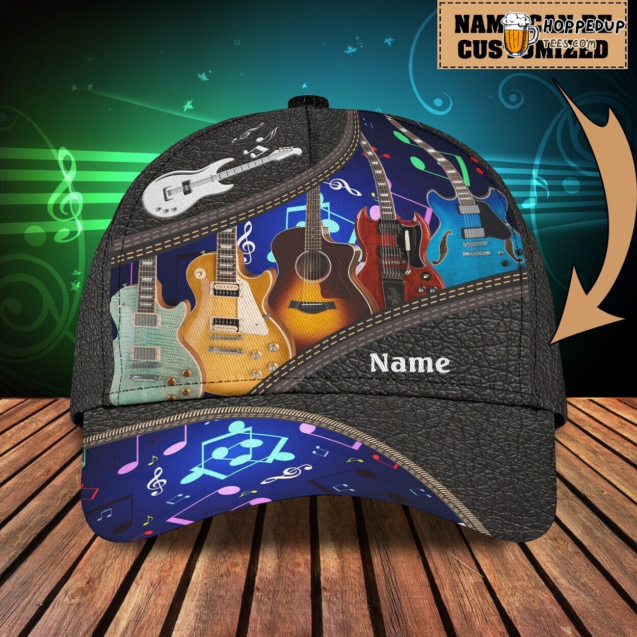 3D Classic Cap Expressing Guitar Passion Personalized Name Unique Hat Design