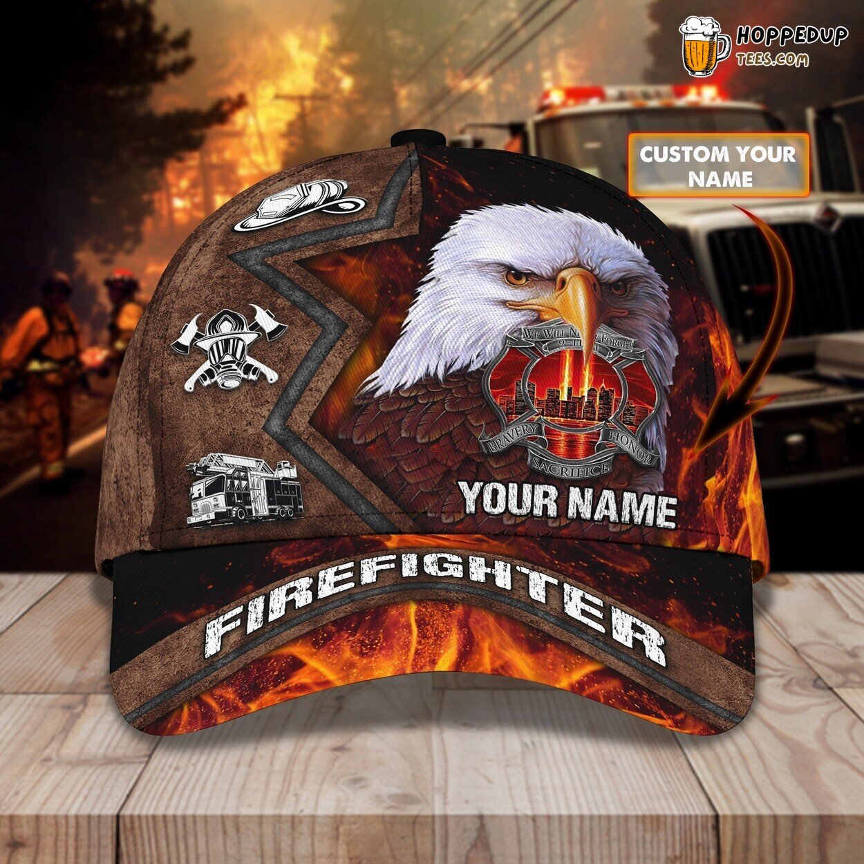 3D Classic Cap Fire Fighter Personalized Name Stylish Unique Design Look
