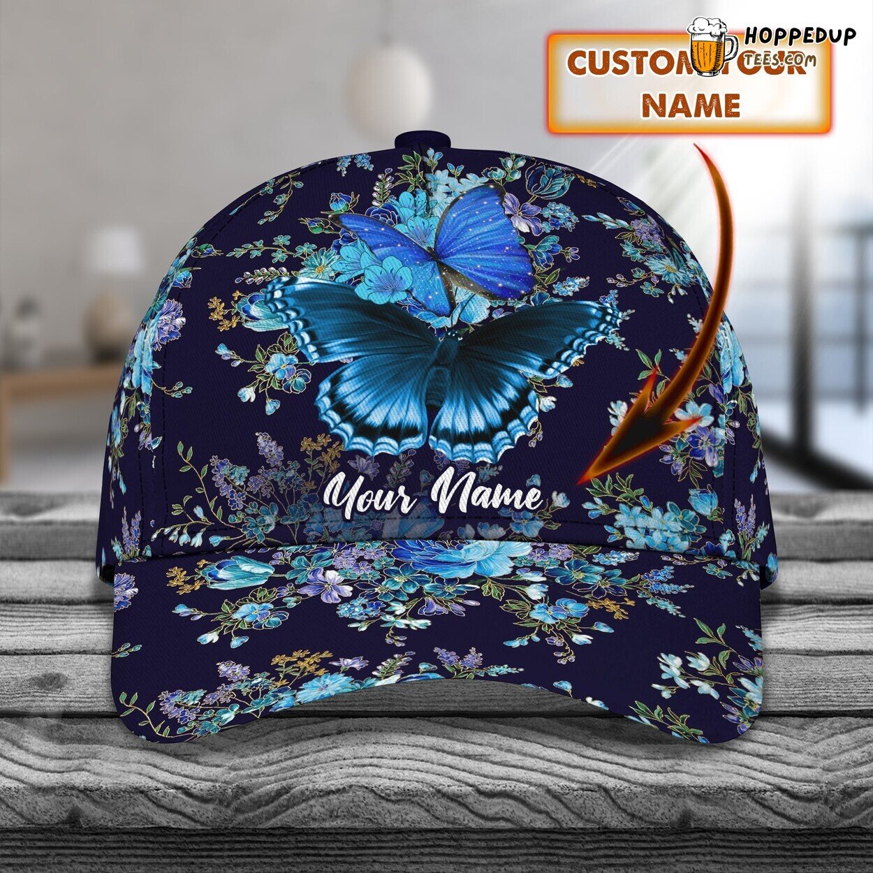 3D Classic Cap Fluttering Butterfly Personalized Name Unique Hat Design