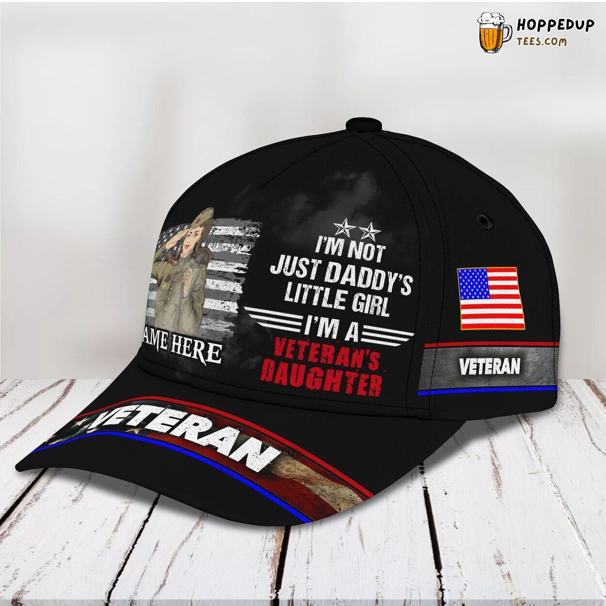 3D Classic Cap Girl Veteran Honor Personalized Name Classic Hat Design Tribute