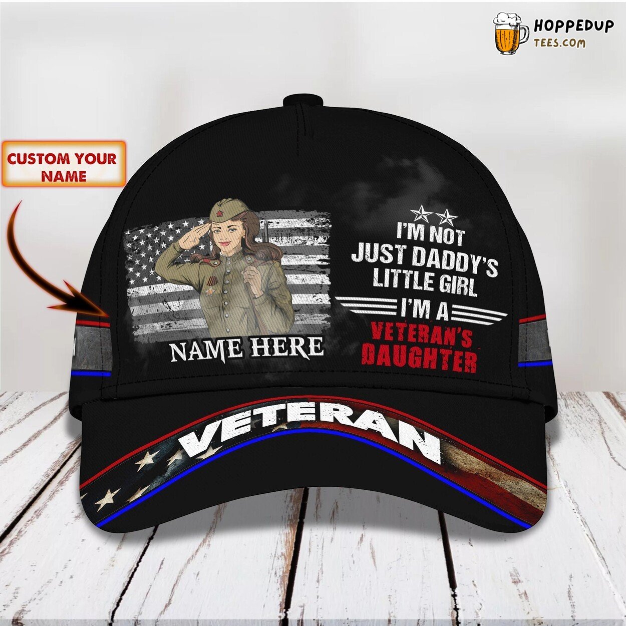 3D Classic Cap Girl Veteran Honor Personalized Name Classic Hat Design Tribute