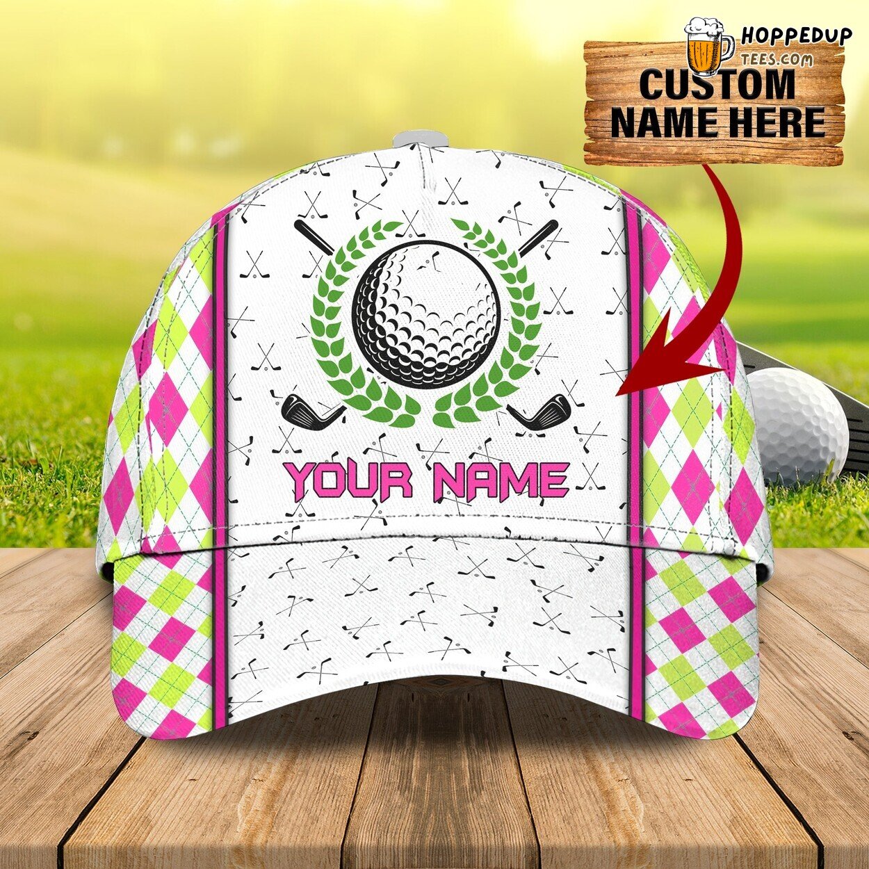 3D Classic Cap Golf Themed Personalized Name Commemorative Design