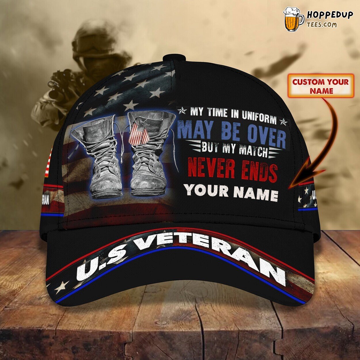 3D Classic Cap Honoring the Service Veteran Personalized Name Hat
