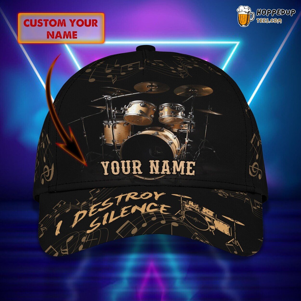 3D Classic Cap I Destroy Silence Drummer Personalized Name Hat Tribute