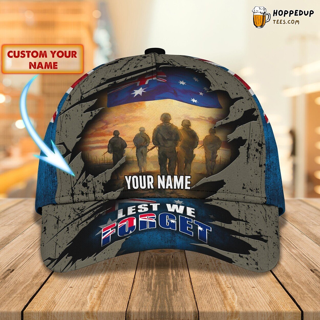 3D Classic Cap Lest We Forget Australian Veteran Tribute Name Hat