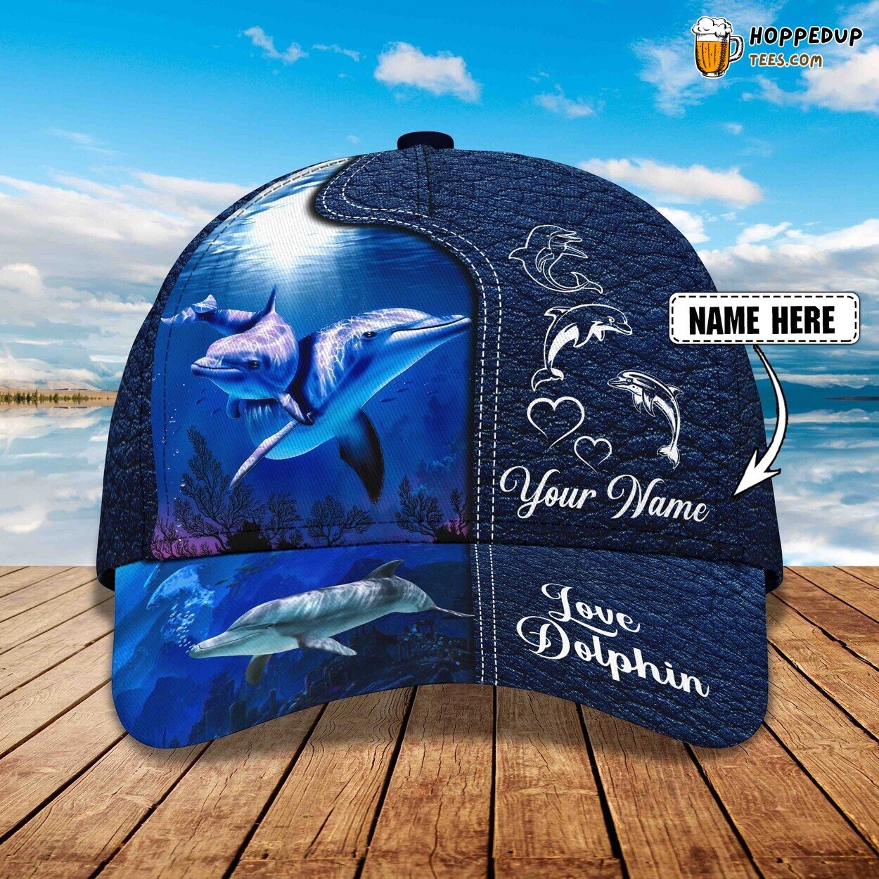 3D Classic Cap Love Dolphins Ocean Tribute Personalized Name Classic Hat