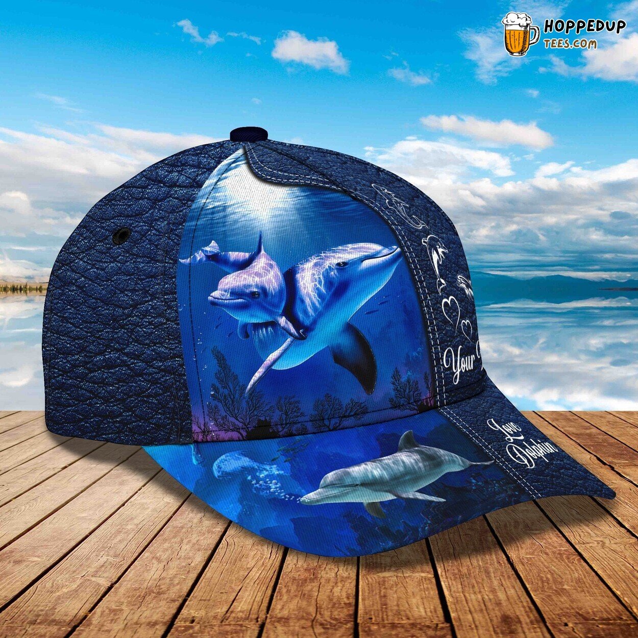 3D Classic Cap Love Dolphins Ocean Tribute Personalized Name Classic Hat