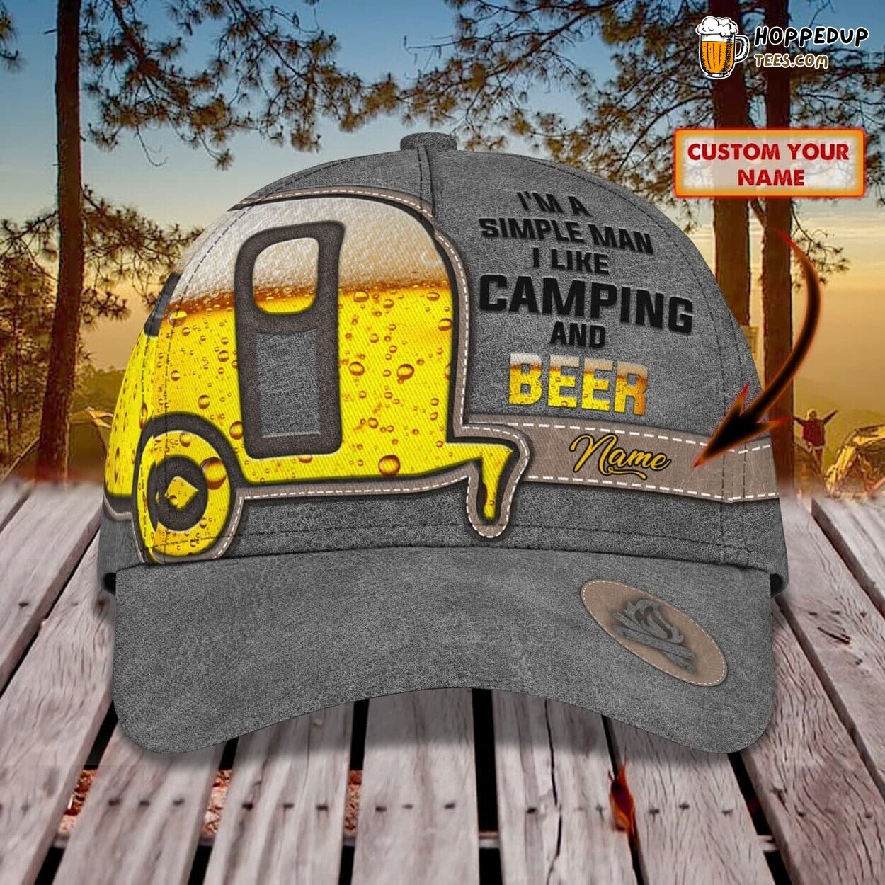 3D Classic Cap Man Loves Camping Beer Personalized Name Unique Hat Tribute