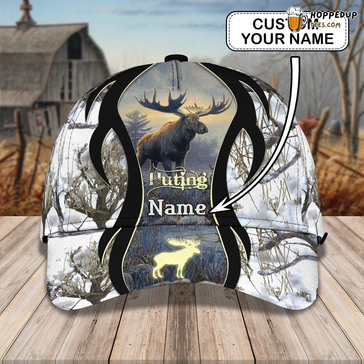 3D Classic Cap Moose Wilderness Personalized Name Unique Hunting Hat