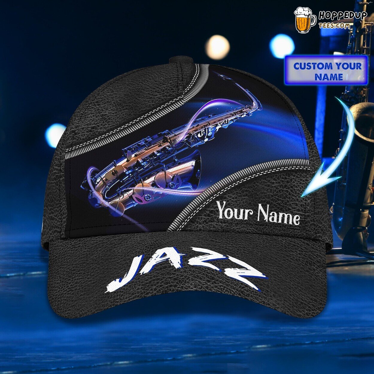 3D Classic Cap Music Lovers Saxophone Personalized Name Hat Design