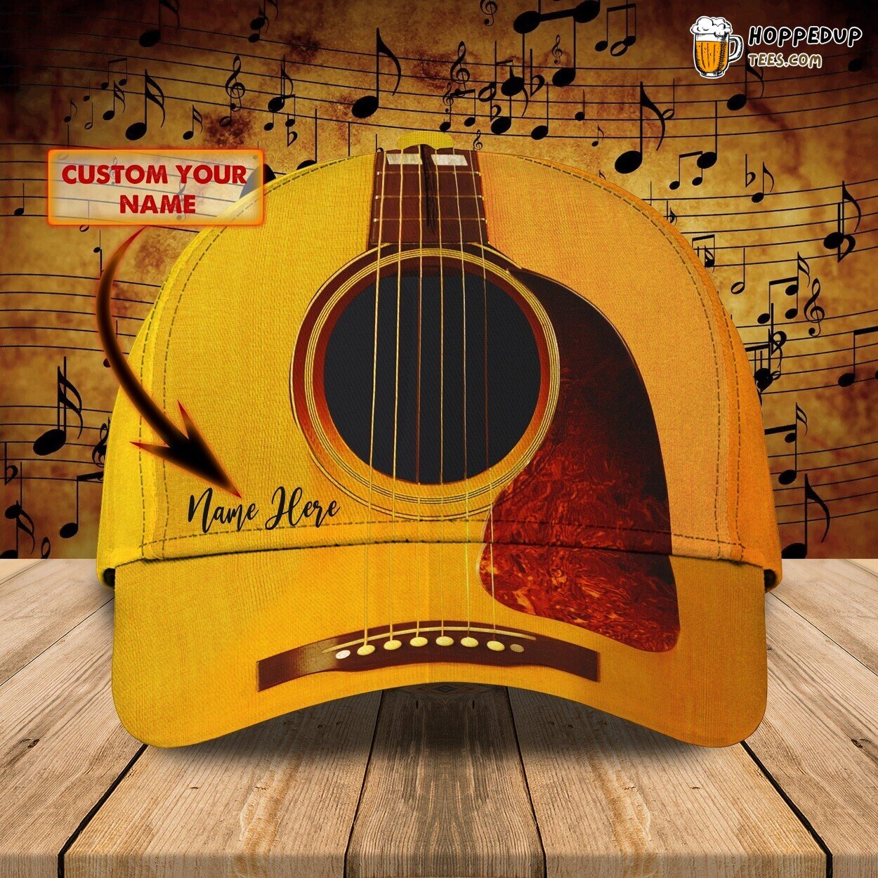 3D Classic Cap Musical Love Guitar Personalized Name Unique Design Hat