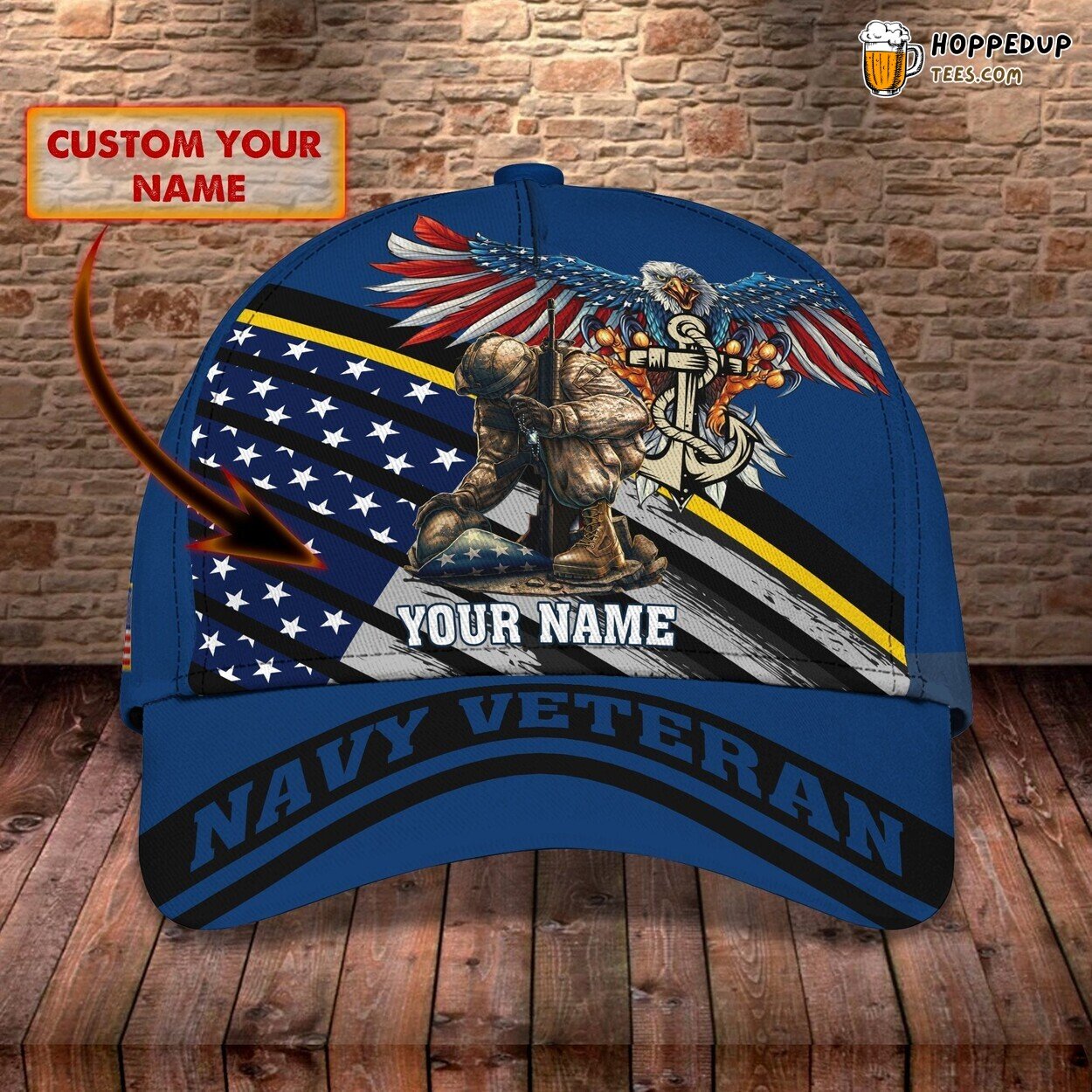 3D Classic Cap Navy Veteran Pride Personalized Name Unique Hat Design