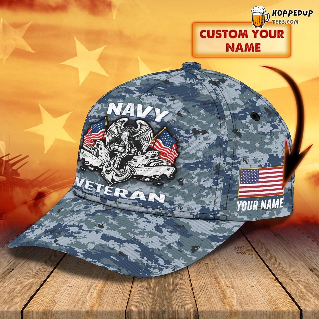 3D Classic Cap Navy Veteran Tribute Personalized Classic Honor Hat