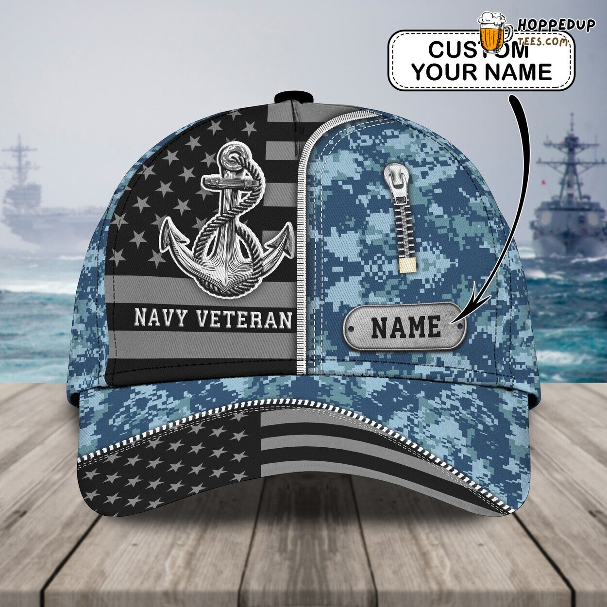 3D Classic Cap Navy Veterans Pride Personalized Name Unique Hat Design