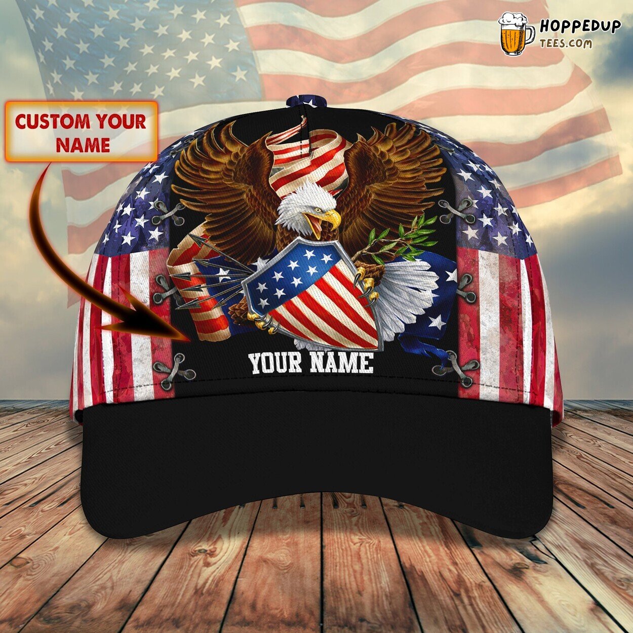 3D Classic Cap Patriotic Tribute Featuring Eagle Personalized Name Classic Hat