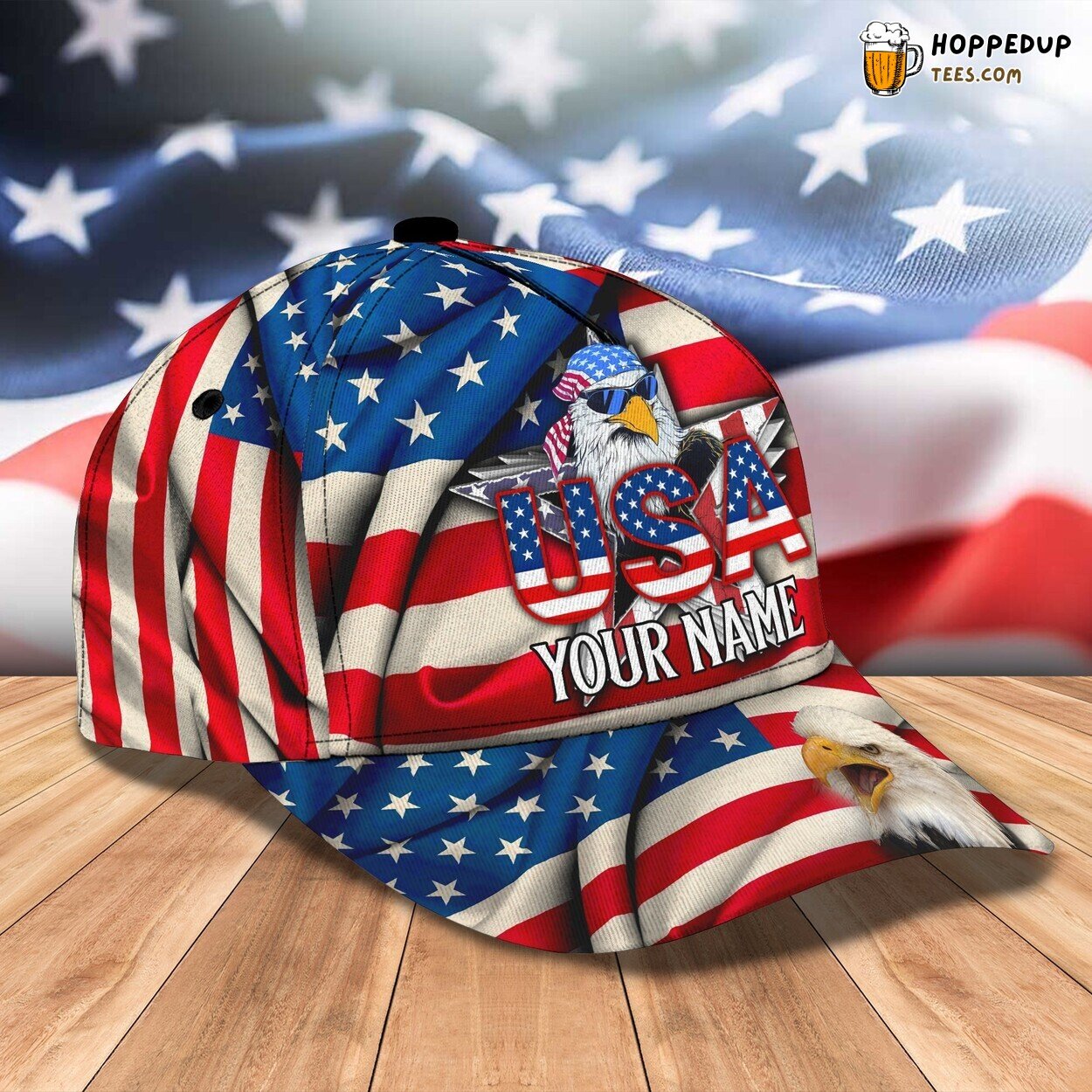 3D Classic Cap Personalized Name Celebrating American Eagle Design