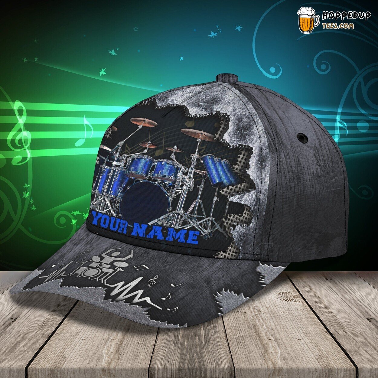 3D Classic Cap Personalized Name Celebrating Love Drum Design Cap