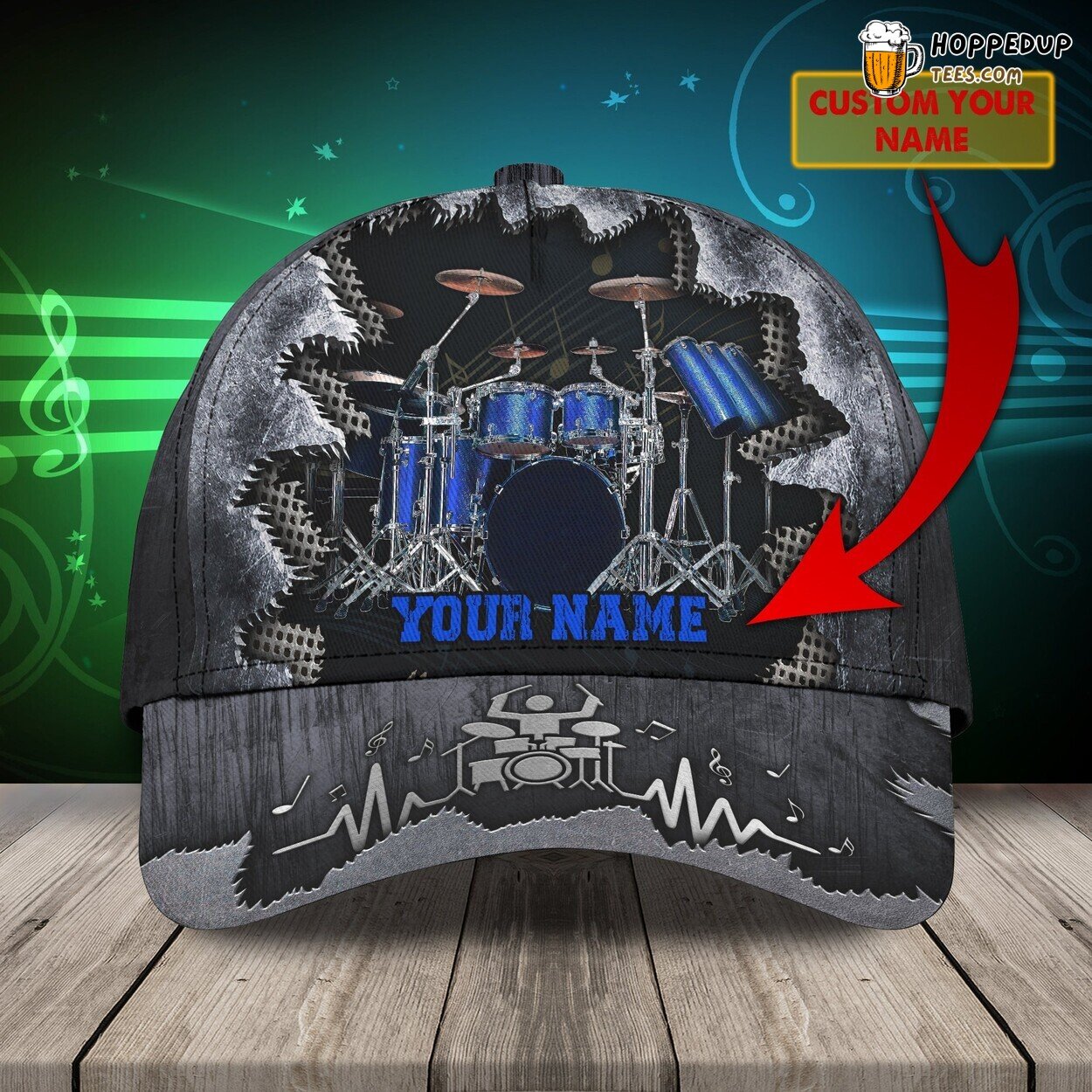 3D Classic Cap Personalized Name Celebrating Love Drum Design Cap