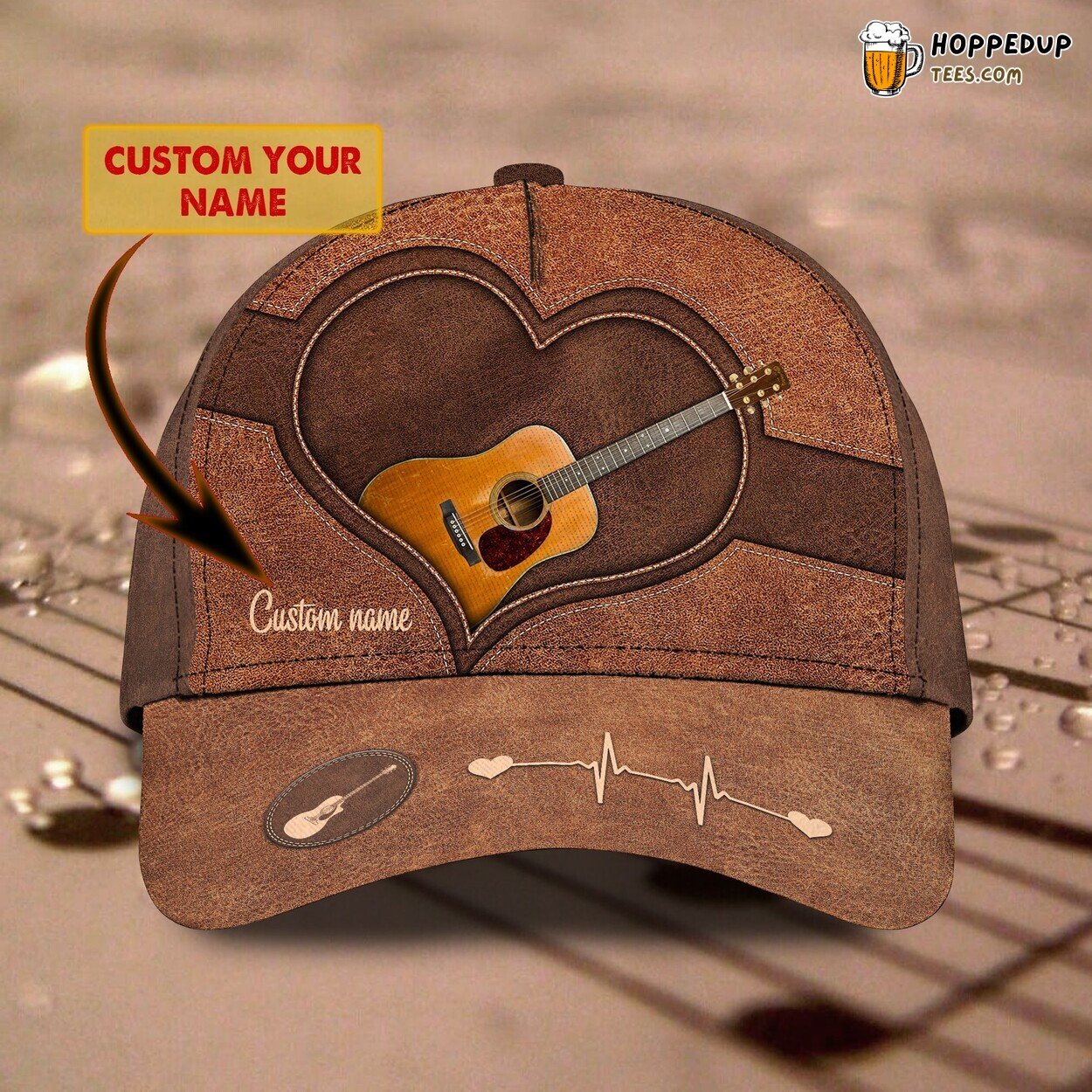 3D Classic Cap Personalized Name Celebrating Love of Guitar Distinct Hat