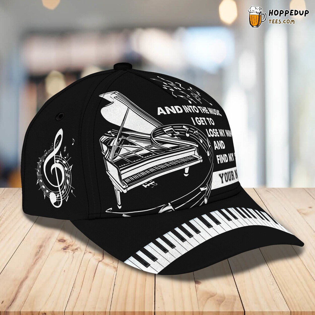 3D Classic Cap Piano in Elegant Black Personalized Name Hat Tribute