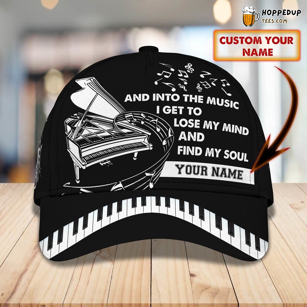 3D Classic Cap Piano in Elegant Black Personalized Name Hat Tribute