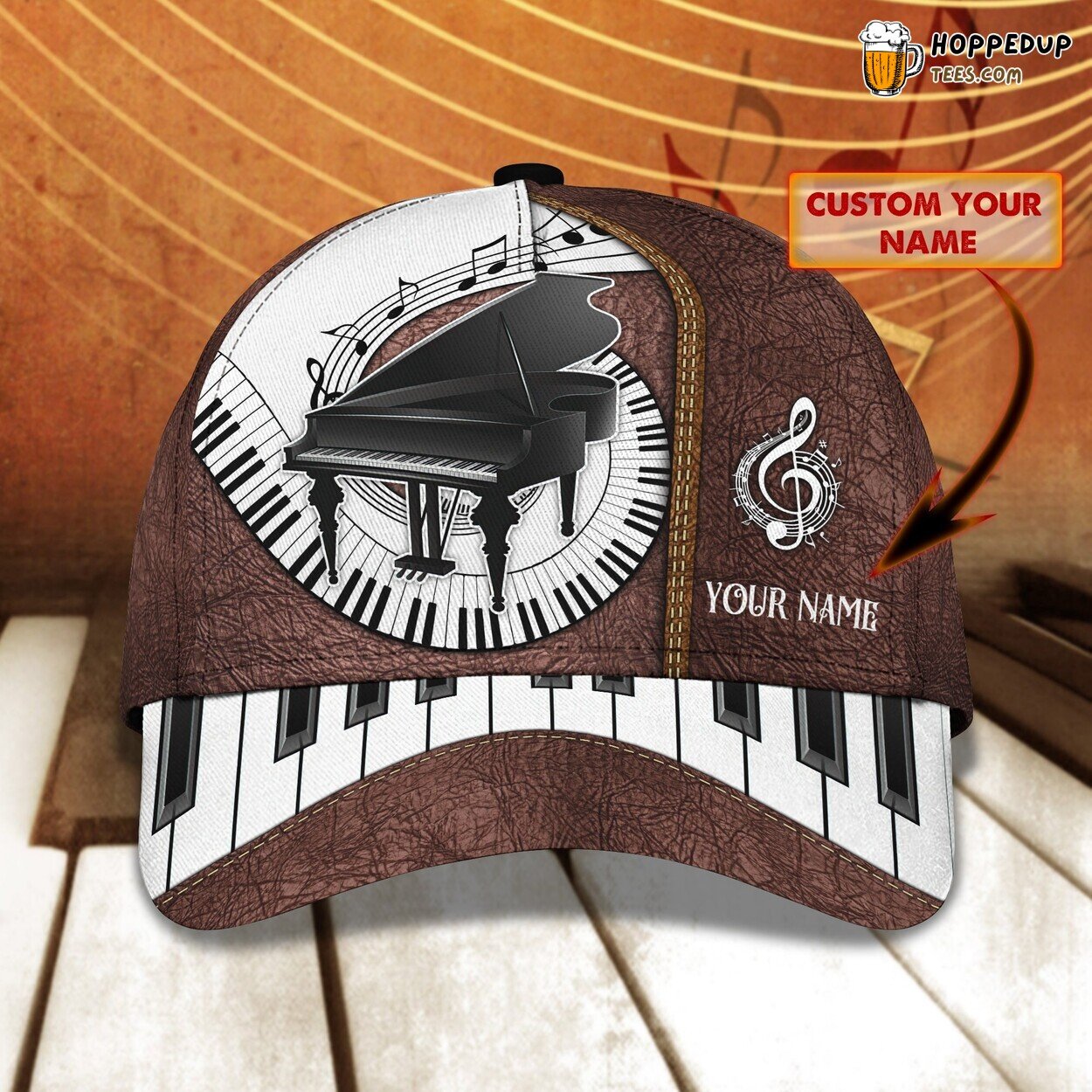 3D Classic Cap Piano Music Passion Personalized Name Hat Tribute