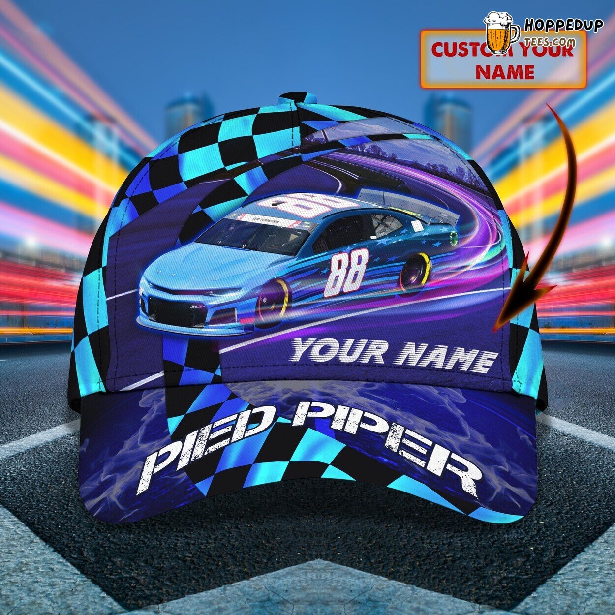 3D Classic Cap Pied Piper Car Racing Adventure Personalized Name Hat Design