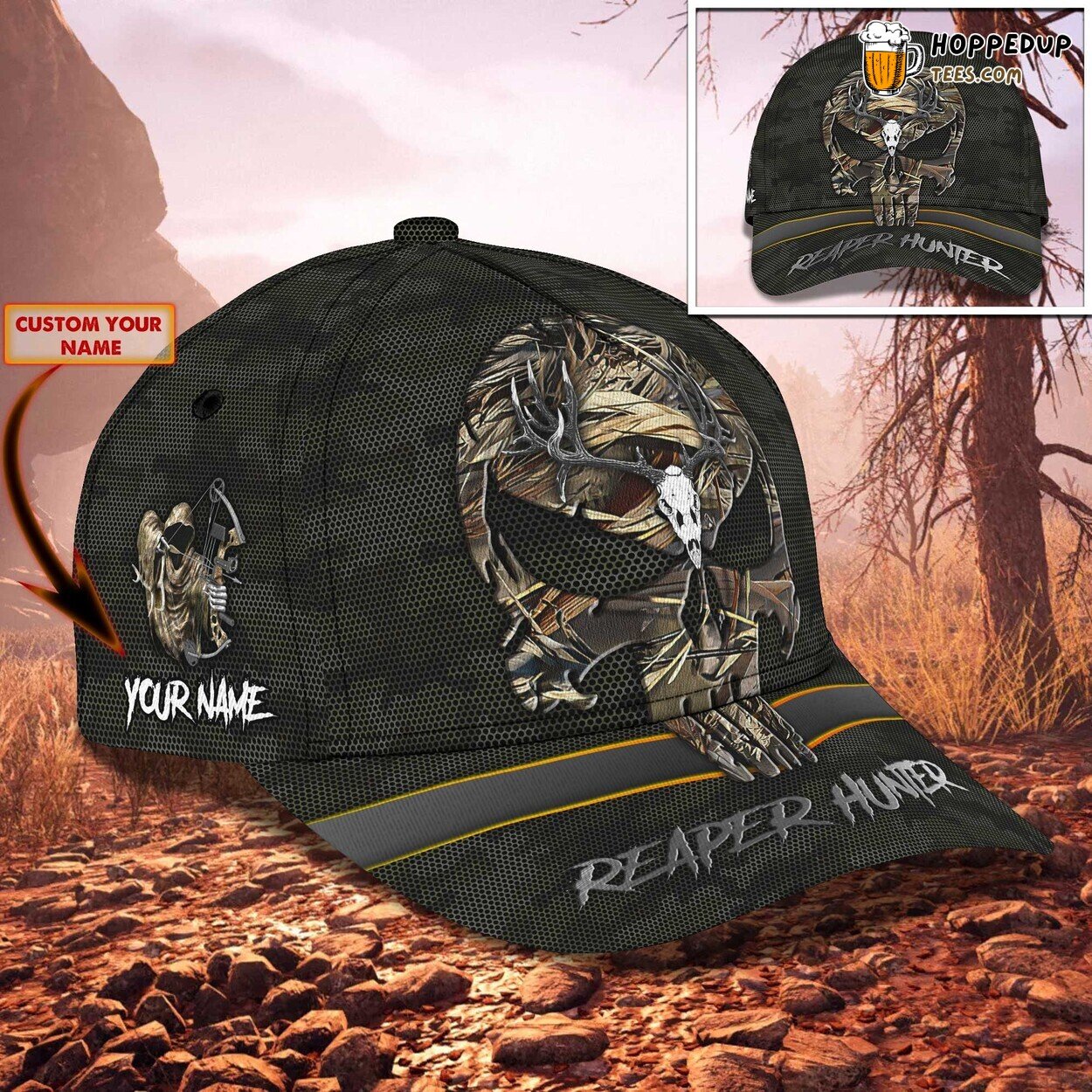 3D Classic Cap Reaper Hunter Design Personalized Name Hat Experience