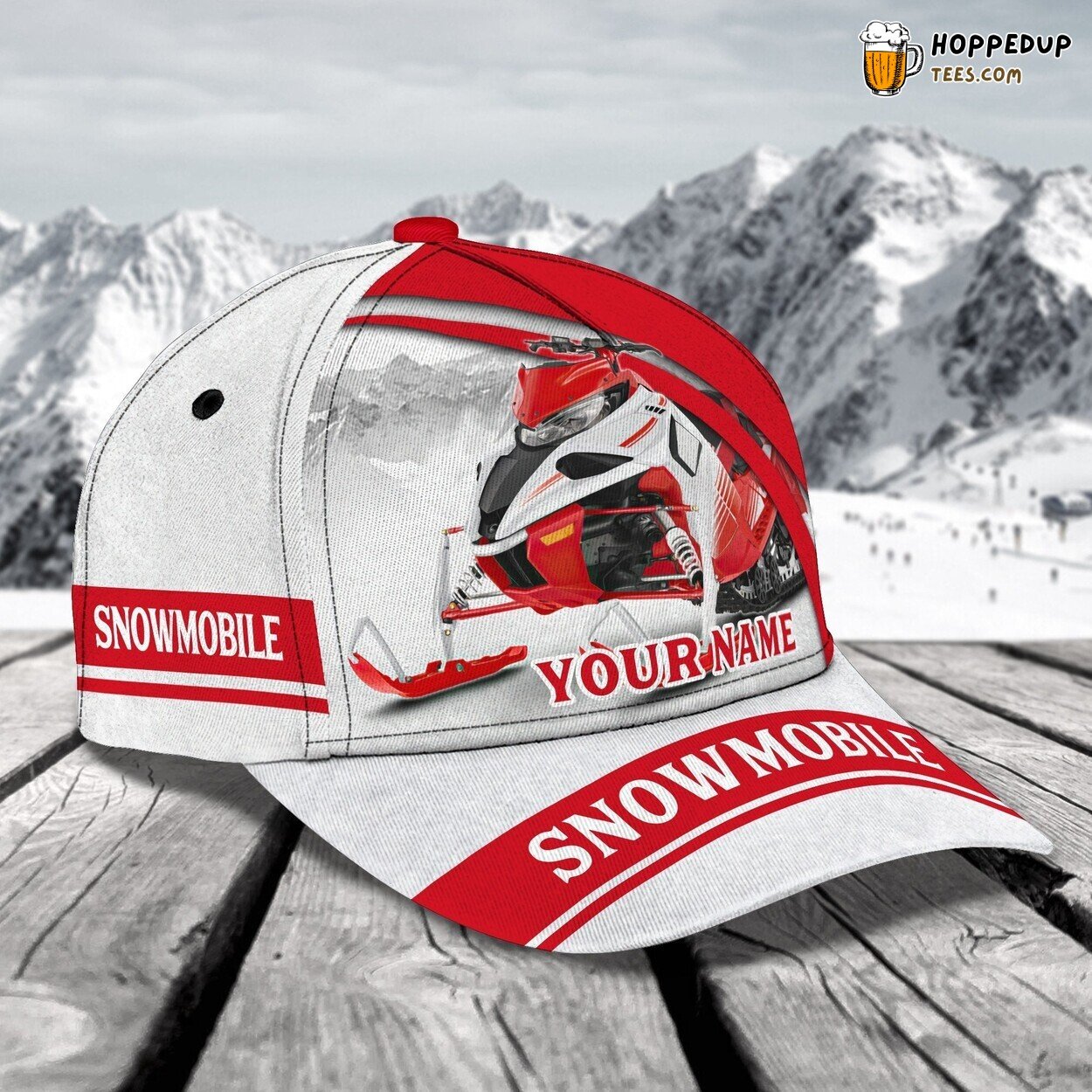 3D Classic Cap Red Snowmobile Enthusiast Personalized Name Hat Design 3D Classic Cap Red Snowmobile Enthusiast Personalized Name Hat Design